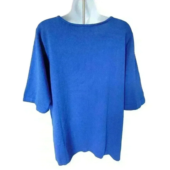 Quacker Factory Blue Knit Sweater Top w/Sequin Neckline, Short Sleeve Size XL - Picture 4 of 7